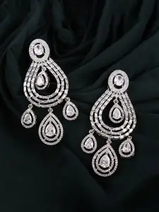 Mirana Rhodium-Plated American Diamond Studded Drop Earrings