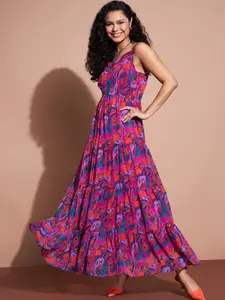 DressBerry  Floral Printed  Shoulder Strap Fit and Flare Maxi Dress