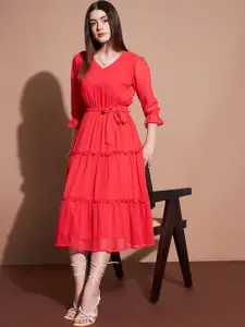 DressBerry Puff Sleeve Tiered Ruffled Maxi Dress