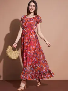 DressBerry Floral Printed Georgette Fit & Flare Maxi Dress