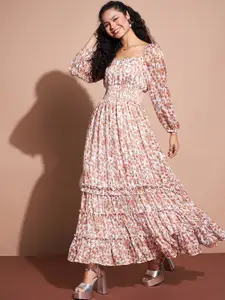 DressBerry Floral Printed Puff Sleeve Tiered Ruffled Maxi Dress