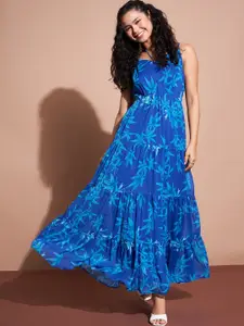 DressBerry Floral Printed Tiered Shoulder Strap Fit & Flare Maxi Dress