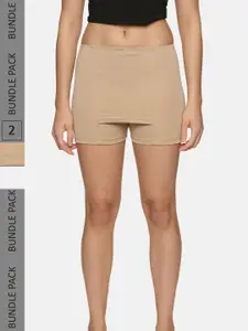 NOT YET by us Women Pack Of 2 Front Double Layer Stretchable shorts