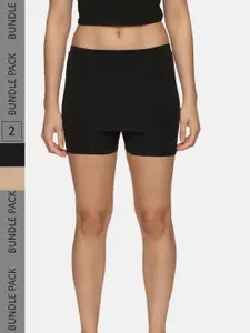 NOT YET by us Women Pack Of 2 Front Double Layer Stretchable shorts