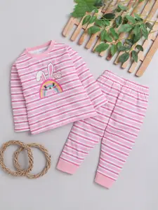 BUMZEE Girls Printed Pure Cotton T-Shirt And Trousers
