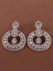 Mirana Rhodium-Plated American Diamond Studded Drop Earrings