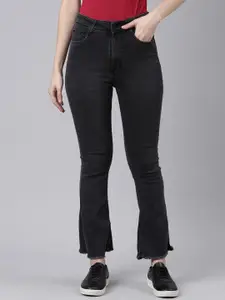 SHOWOFF Women Flared Clean Look Frayed Stretchable Jeans