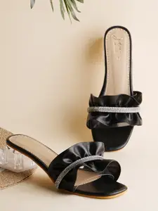 JM Looks Embellished Open Toe Block Heels