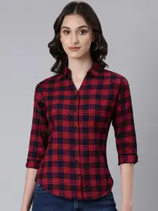 SHOWOFF Slim Fit Tartan Checked Opaque Cotton Casual Shirt