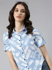 SHOWOFF Slim Fit Abstract Printed Spread Collar Casual Shirt