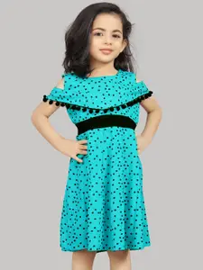 R K MANIYAR Girls Polka Dot Print Cold-Shoulder Fit & Flare Dress