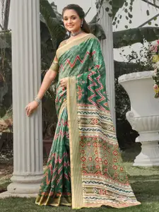 Anouk Green & Red Bagh Printed Pure Silk Bagru Saree