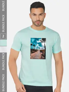 CHOZI Pack Of 2 Graphic Printed Cotton T-shirts