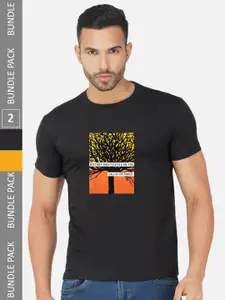 CHOZI Pack Of 2 Graphic Printed Cotton T-shirt