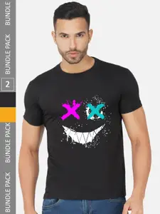 CHOZI Pack Of 2 Graphic Printed Round Neck Cotton T-shirt