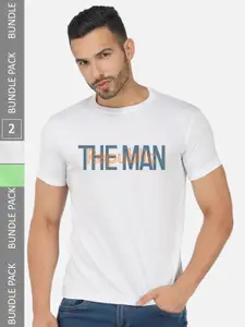 CHOZI Pack Of 2 Typography Printed Round Neck Cotton T-shirt