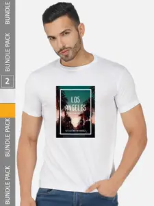 CHOZI Pack Of 2 Printed Round Neck Cotton T-Shirt