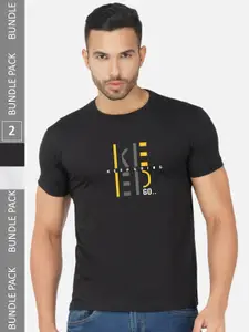 CHOZI Pack Of 2 Typography Printed Round Neck Cotton T-shirt