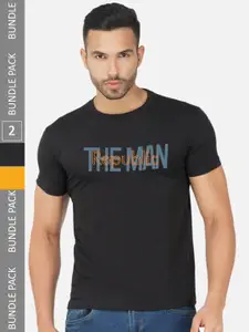 CHOZI Pack Of 2 Typography Printed Cotton T-shirts