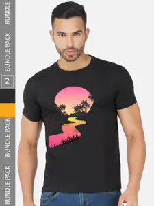 CHOZI Pack of 2 Graphic Printed Cotton T-shirt