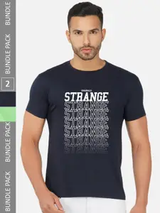 CHOZI Pack Of 2 Typography Printed Round Neck Cotton T-shirt