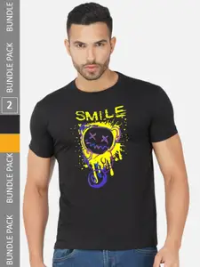 CHOZI Pack Of 2 Graphic Printed Cotton T-shirts