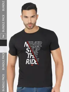 CHOZI Pack Of 2 Typography Printed Cotton T-shirt