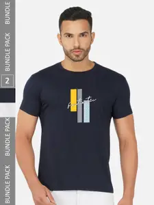 CHOZI Pack Of 2 Typography Printed Cototn T-shirt