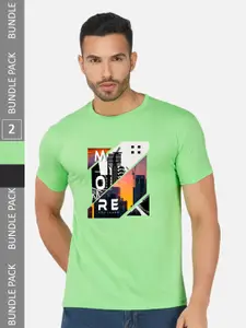 CHOZI Pack Of 2 Graphic Printed Cotton T-shirt