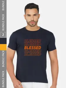 CHOZI Pack Of 2 Printed Round Neck Cotton T-shirts