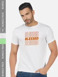 CHOZI Pack Of 2 Typography Printed Round Neck Cotton T-shirts