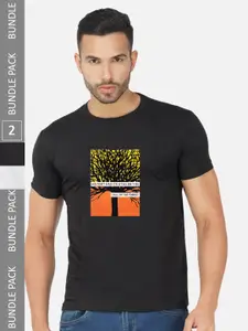 CHOZI Pack Of 2 Graphic Printed Cotton T-shirt