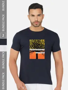 CHOZI Pack of 2 Typography Printed T-shirt