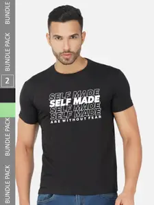 CHOZI Men Pack Of 2 Printed Round Neck Cotton T-shirts