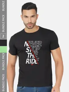 CHOZI Pack Of 2 Typography Printed Round Neck Cotton T-shirts