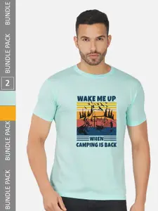 CHOZI Pack Of 2 Graphic Printed Round Neck Cotton T-shirts