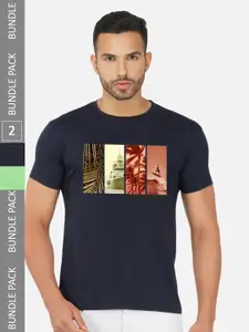 CHOZI Pack Of 2 Graphic Printed Cototn T-shirts