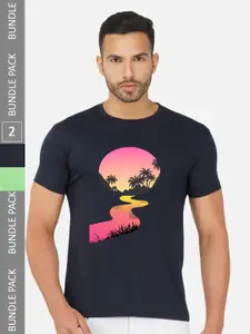 CHOZI Pack Of 2 Graphic Printed Cotton T-shirt