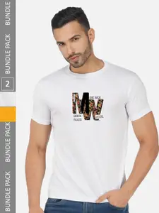 CHOZI Pack Of 2 Typography Printed Round Neck Cotton T-shirts