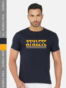 CHOZI Men Pack Of 2 Printed Round Neck Cotton T-shirts