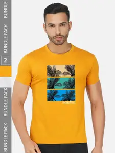 CHOZI Pack Of 2 Typography Printed Round Neck Cotton T-shirts