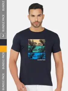 CHOZI Pack Of 2 Graphic Printed Cotton T-shirt