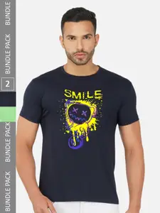 CHOZI Pack Of 2 Graphic Printed Round Neck Cotton T-shirts