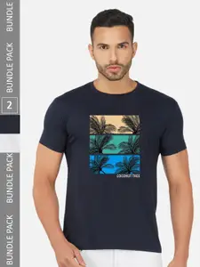 CHOZI Pack Of 2 Typography Printed Round Neck Cotton T-shirts