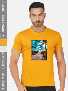 CHOZI Pack Of 2 Graphic Printed Cotton T-shirt