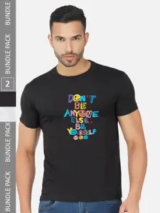 CHOZI Pack Of 2 Printed Round Neck Cotton T-shirts