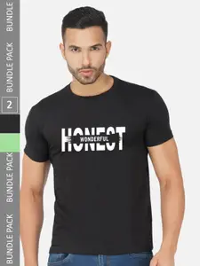 CHOZI Pack Of 2 Typography Printed Round Neck Cotton T-shirts