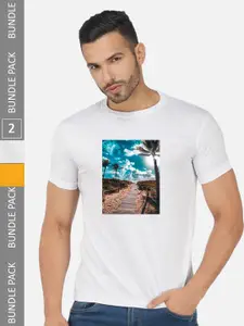 CHOZI Men Pack Of 2 Printed Round Neck Cotton T-shirts