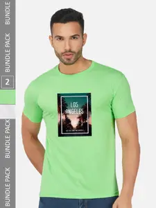 CHOZI Pack Of 2 Graphic Printed Cototn T-shirt