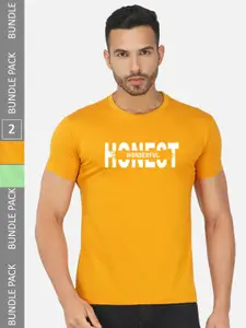 CHOZI Pack Of 2 Typography Printed Cototn T-shirt